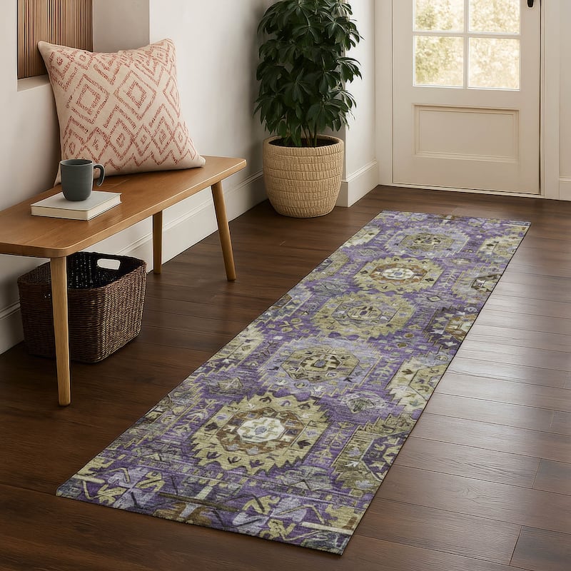Premium Washable Super Soft Traditional Global Mayfield Rug - Eggplant - 2'3" x 7'6"