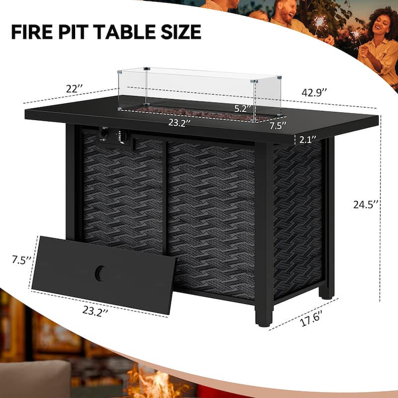 Futzca Square Outdoor Propane Fire Pit Table with Removable Cover - N/A