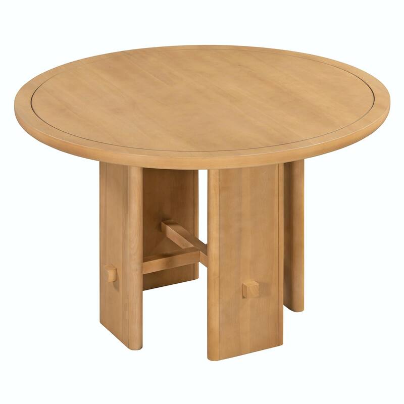 5-Piece Round Dining Table Set for 4 - Minimalist Farmhouse Design with 4 Solid Wood Upholstered Chairs