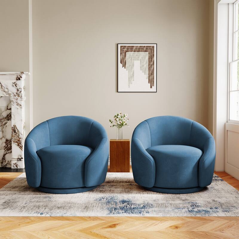 35" Wide Upholstered Swivel Accent Barrel Chairs (Set of 2)