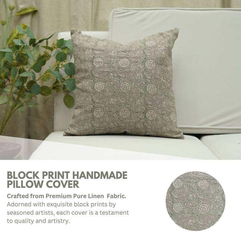 Fabdivine Polka Dots Grey Pure Linen Cushion Cover Soft, 12x20 Inches Handmade Block Print Bedroom or Farmhouse Décor, Shivri