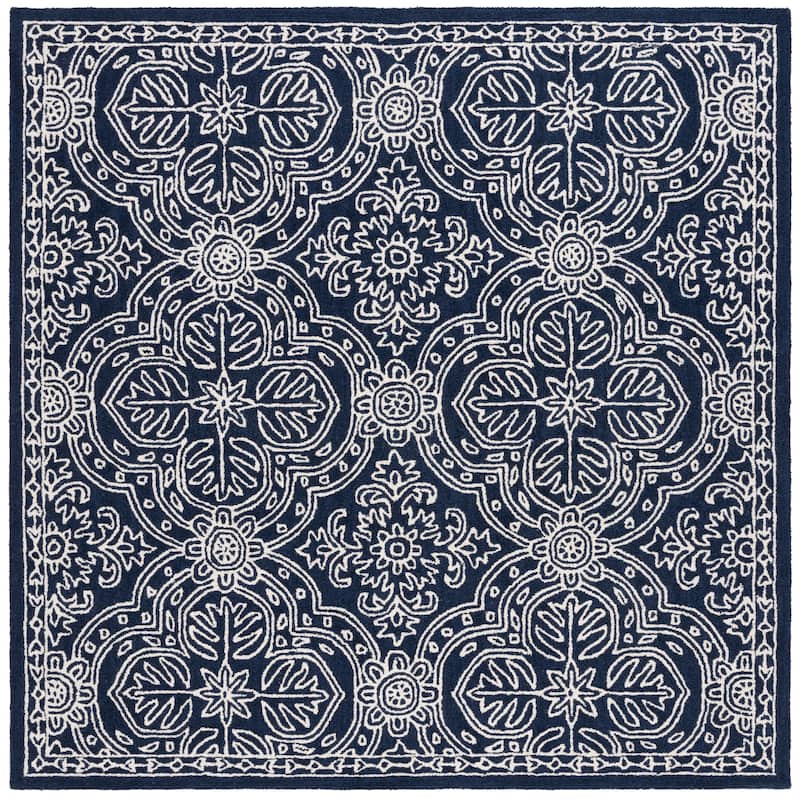 Lauren Ralph Lauren Handmade Etienne French Country Geometric Wool Rug - 7' Square - Navy/Ivory