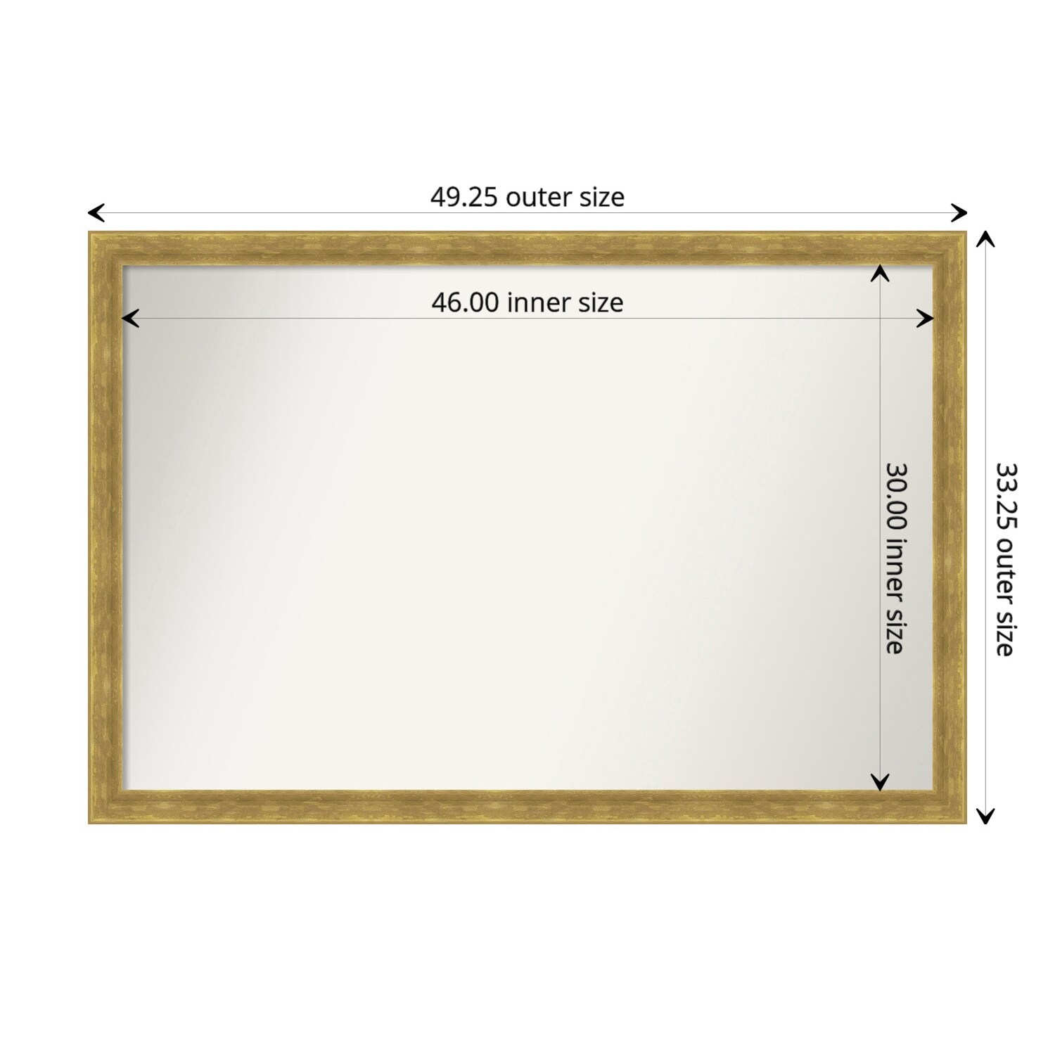 Angled Gold Framed Non-Beveled Custom Wall Mirror, Bathroom Vanity Mirror