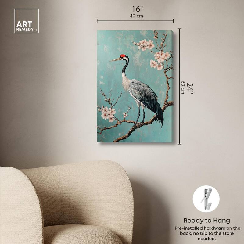Crane in Blossom Canvas by Art Remedy, Gallery Wrapped