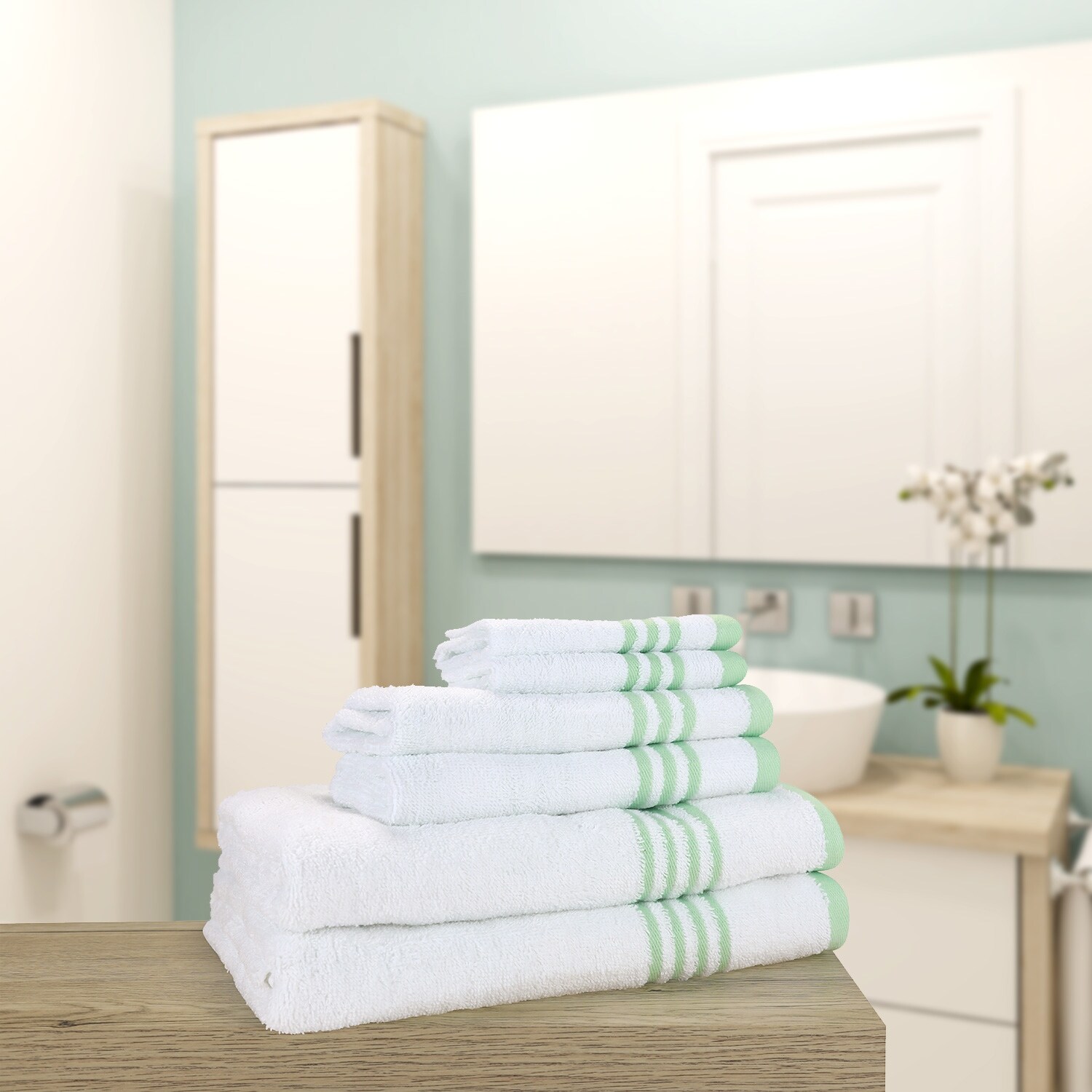 6 Piece Metro Bathroom Towel Set Striped Color Options Soft Ring-Spun Cotton 