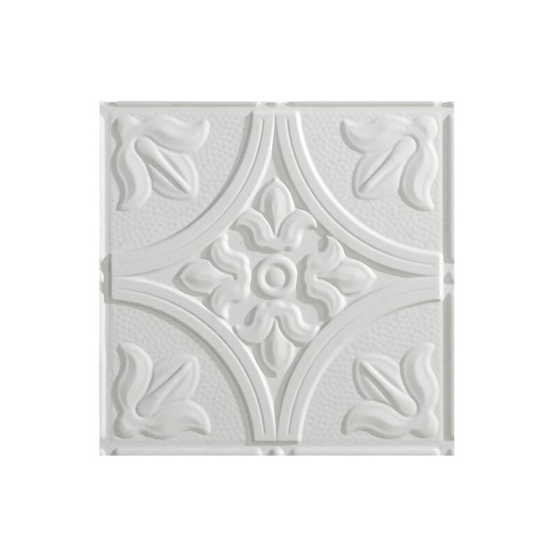 FASÄDE Traditional Style 2 Decorative Vinyl 2ft x 4ft Glue Up Ceiling Panel in Gloss White (5 Pack) - 12in x 12in Sample - Gloss White