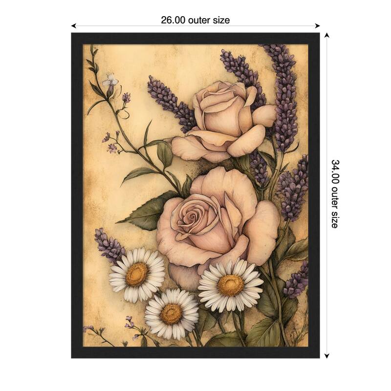 Floral Whimsy No. 1 by Tradelink inhouse artist Wood Framed Wall Art Print - 26 x 34 in - Black