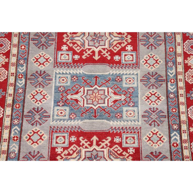 Kazak Oriental Area Rug Hand-Knotted Traditional Grey Wool Carpet - 5'0" x 6'7"