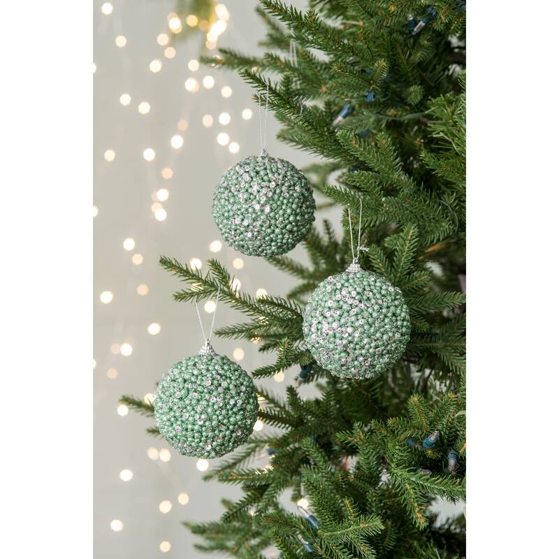 D3.9" Christmas Ball Ornaments, Decorative Hanging Ball Christmas Tree Ornaments for Holiday Party Decorations, Set of 6 - Green