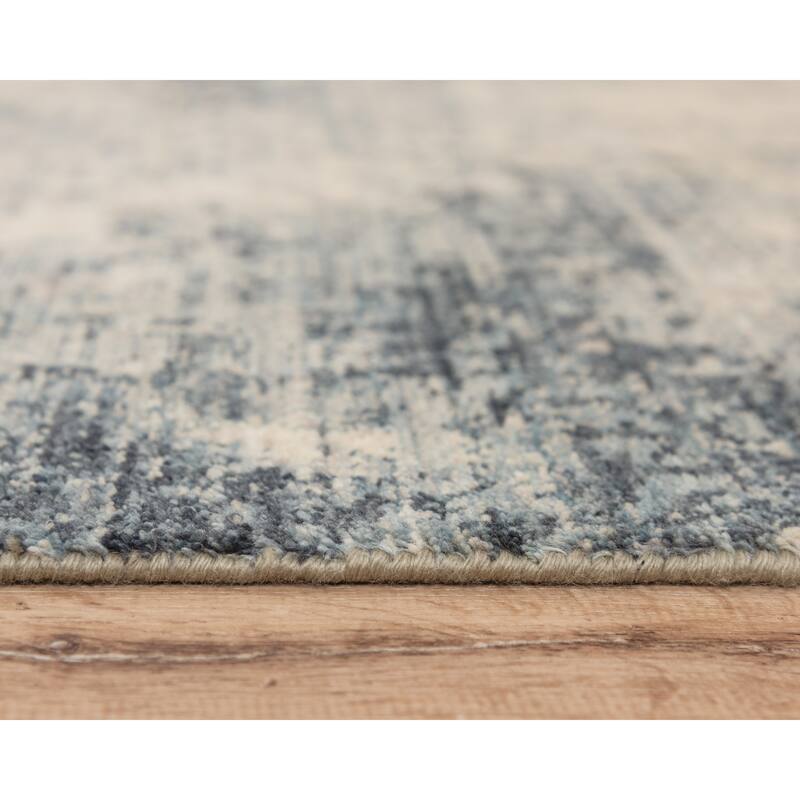 Alora Decor Intrepid Blue, Beige, and Ivory Distressed Classical Wool Rug