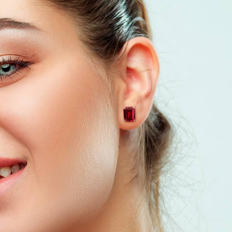 Miadora 9 3/4ct TGW Emerald-Cut & Octagon Created Ruby Necklace & Earrings Set Sterling Silver