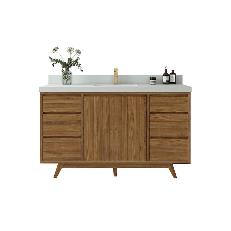 Willow Collections 60 in. W x 22 in. D Madison Teak Single Sink Bathroom Vanity with Countertop