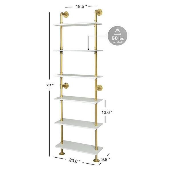 6 Tier Gold Bookshelf, White and Gold Shelves, Modern Shelves Shelf