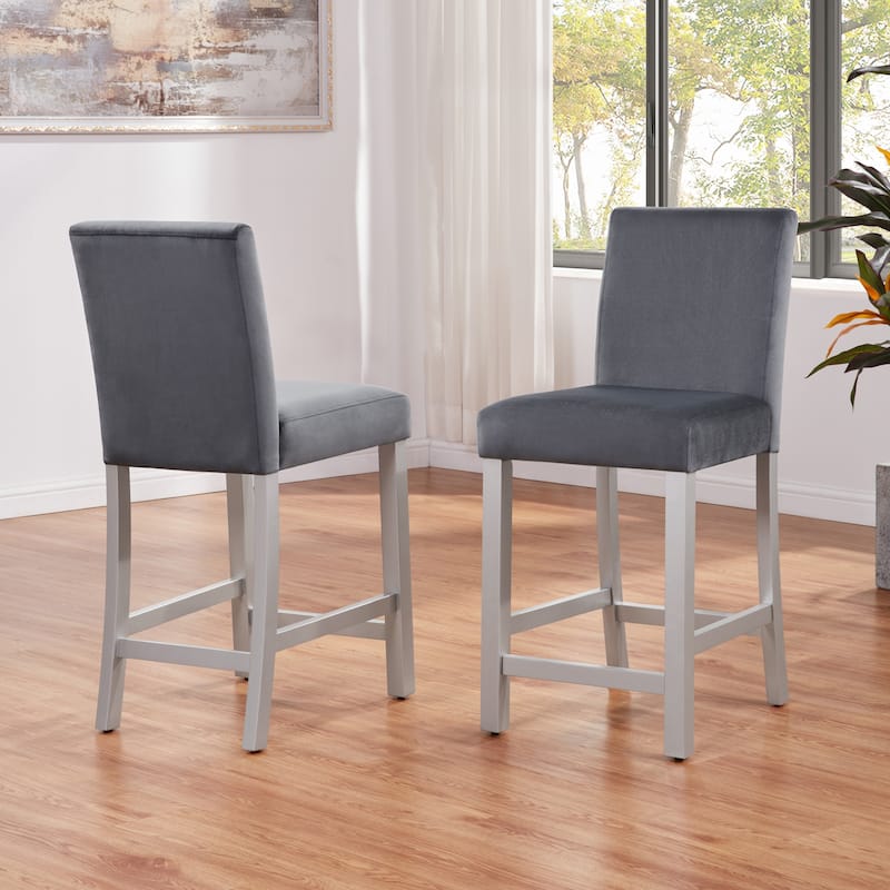 GDFStudio - Noir Modern Upholstered Wood Counter Height Dining Chairs Set, Padded Seat & Non-slip Feet Pads, Set of 4 - 16.5"W - Silver Grey