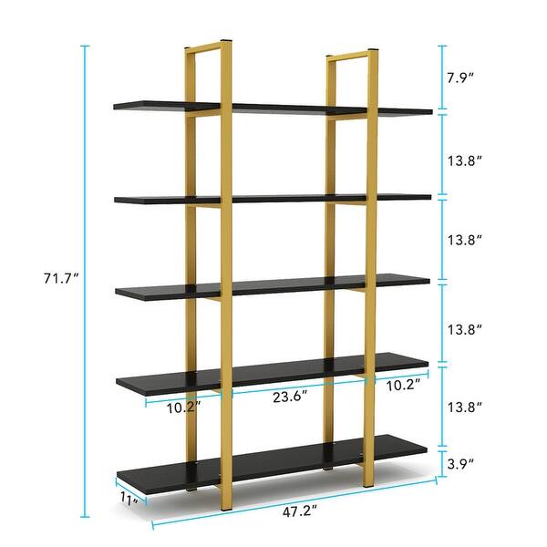dimension image slide 5 of 7, 5-Tier Display Bookshelf, Vintage Industrial Bookcase