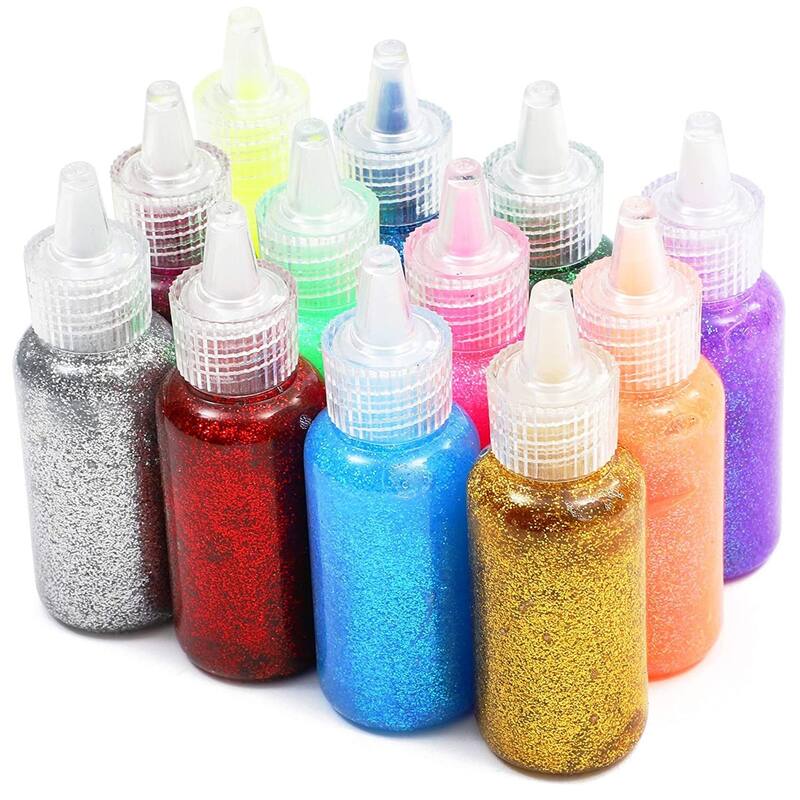 Bright Creations Neon Metallic Glue with Glitter Bottles for Arts and Crafts (20 ml, 12 Pack)