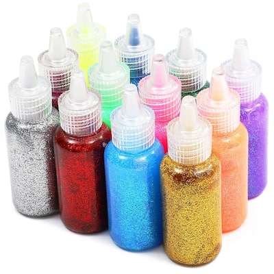 Bright Creations Neon Metallic Glue with Glitter Bottles for Arts and Crafts (20 ml, 12 Pack)