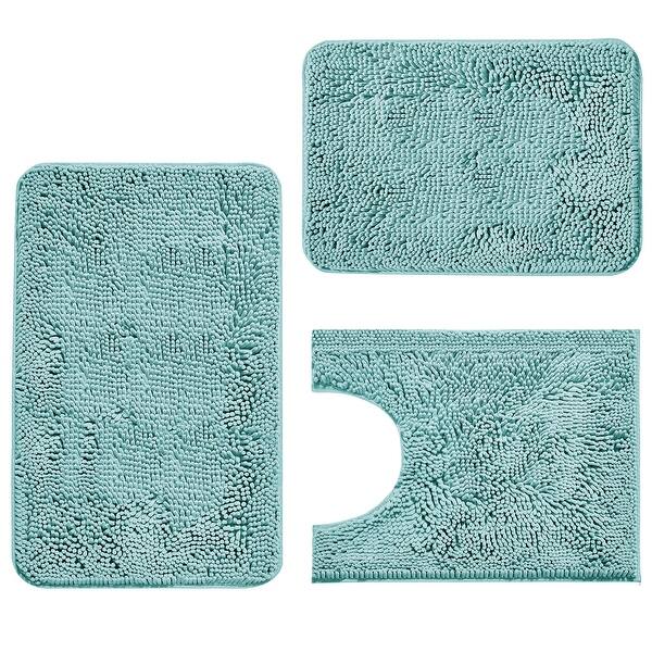 Bathroom Rugs Sets 3 Piece, Chenille Toilet Bath Mat Set