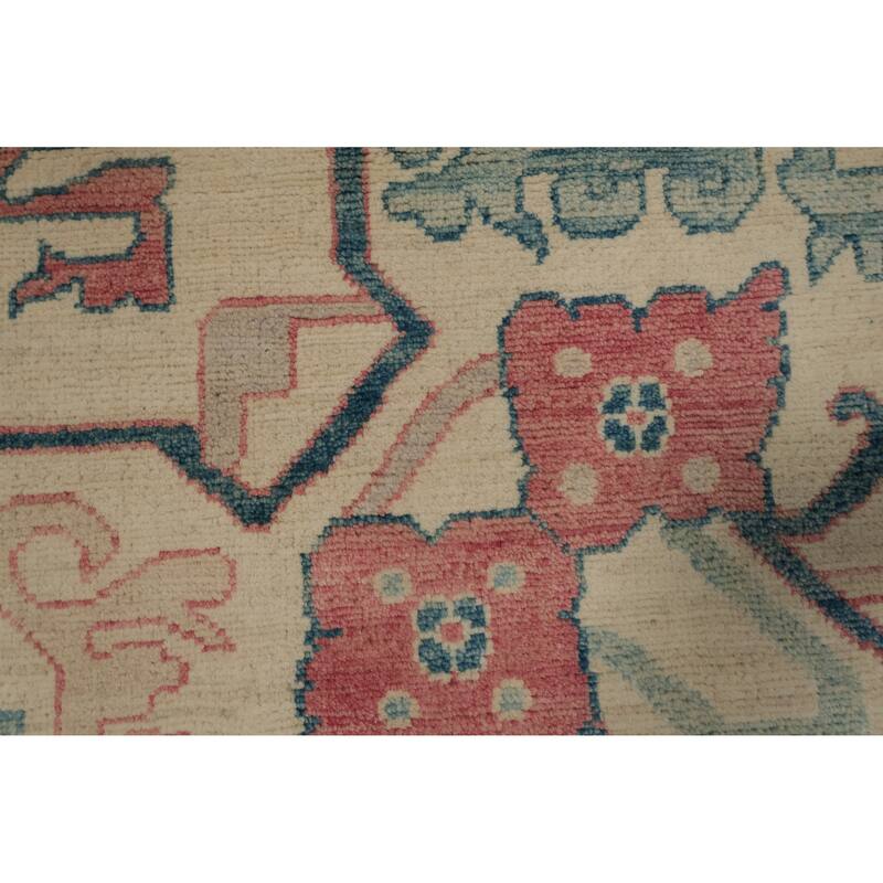Hand Knotted Oriental 100% Wool Carpet Traditional Geometric Beige & Ivories Kazak Area Rug - 11' 3'' X 8' 7''