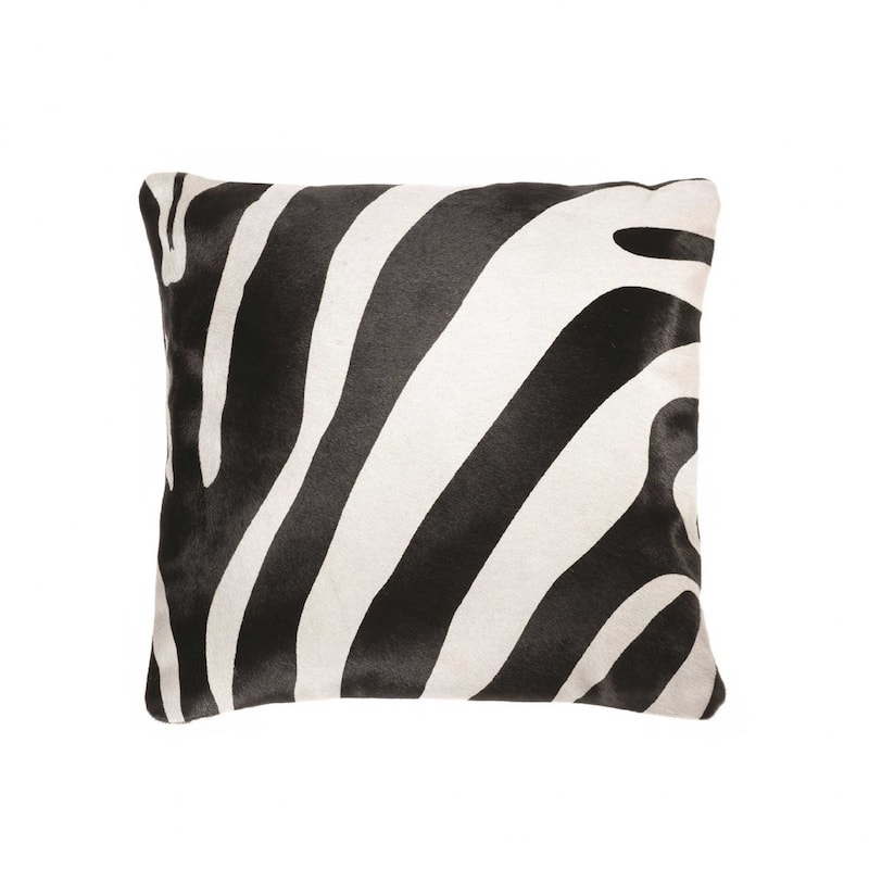 18" x 18" x 5" Zebra Black On Off White Cowhide Pillow
