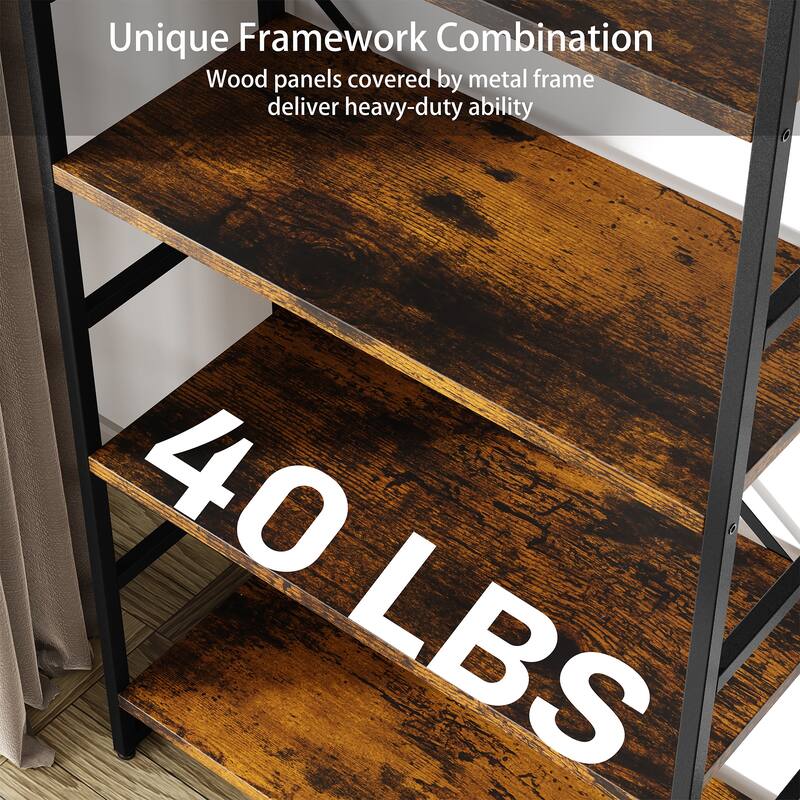 Futzca 5 Tiers Bookshelf Arched, Wooden Bookcase Display Rack