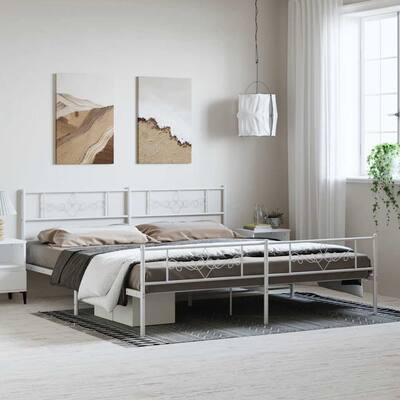 vidaXL 12 Inches White King Size Metal Bed Frame No Mattress - 81.5" x 78" x 35.4"