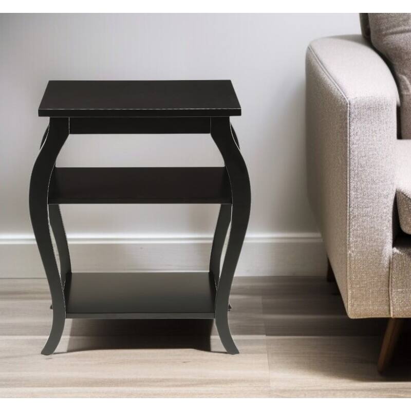 HomeRoots 23" Black Wood Bow Leg End Table With Two Shelves - 20" W x 18" D x 23" H
