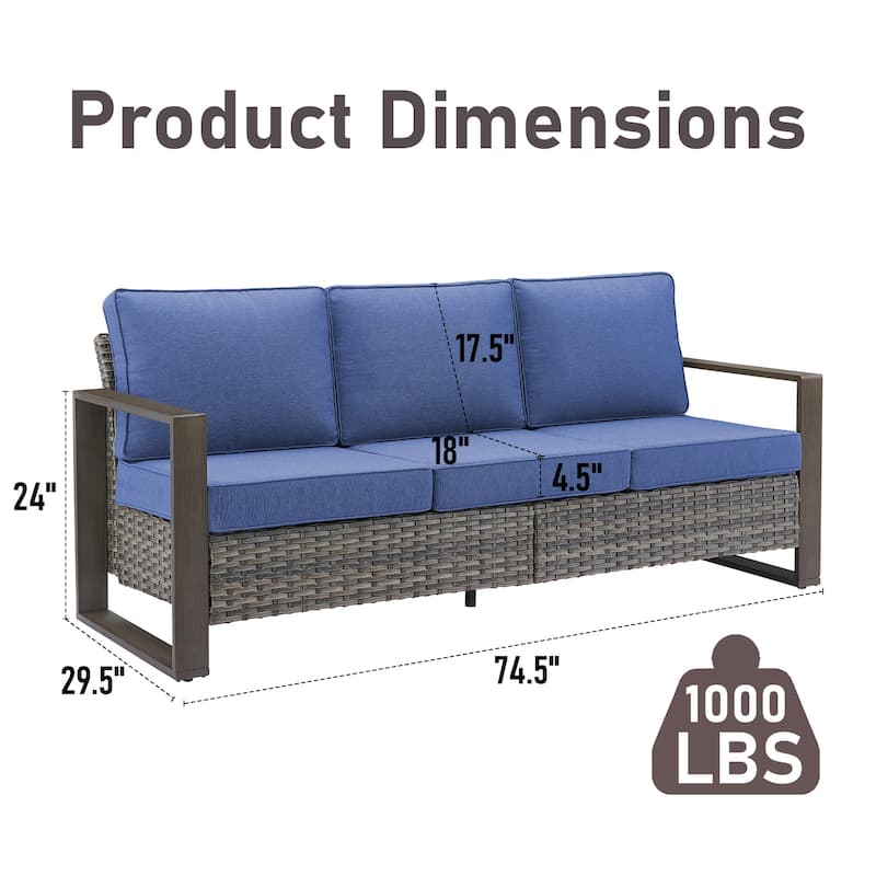 Gymojoy 3-Seat Outdoor Rattan Sofa Patio Sofa - Grey