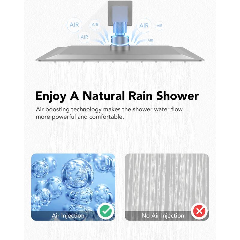 Wall-Mounted Shower Fixture System 12 in Rain Shower Head LCD Digital Thermostatic Valve Shower Faucet Set with 3 Body Jets