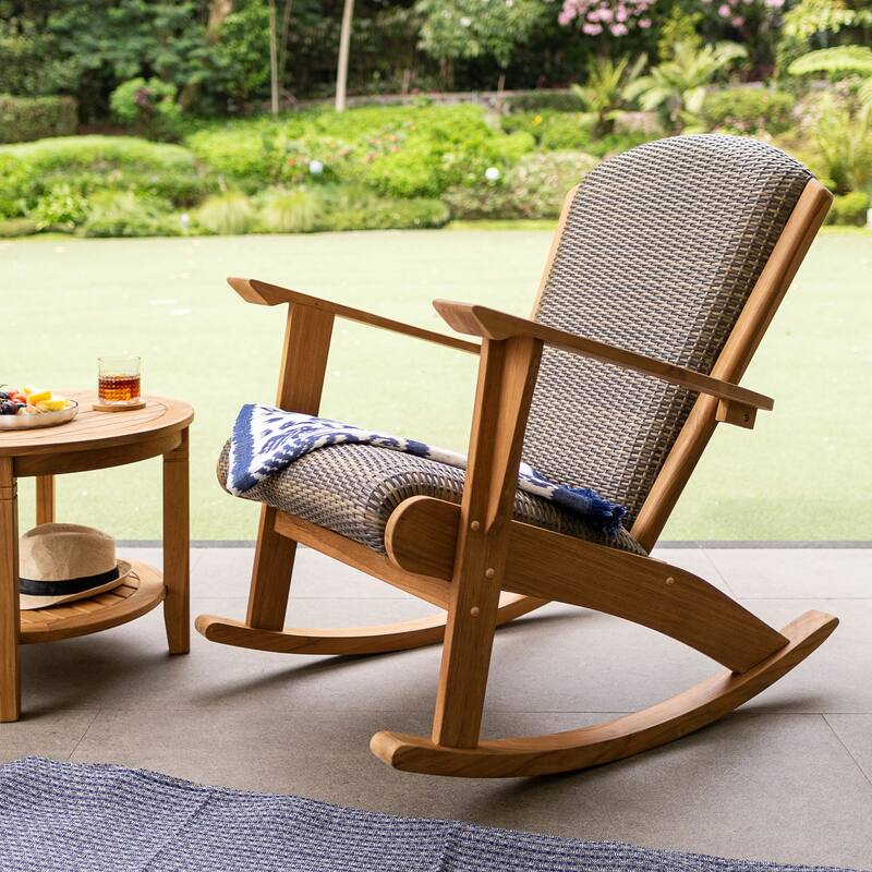 Cambridge Casual Auburn Upholstered Teak Outdoor Rocking Chair