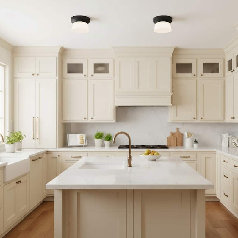 7 Inch LED Flush Mount Light Etched White Glass Shade Dimmable - Black