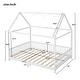 preview thumbnail 9 of 26, Twin/Full Size House Bed with LED Light and Guardrails, Solid Wood Kids Montessori Bed with Roof Frame and Slats Support