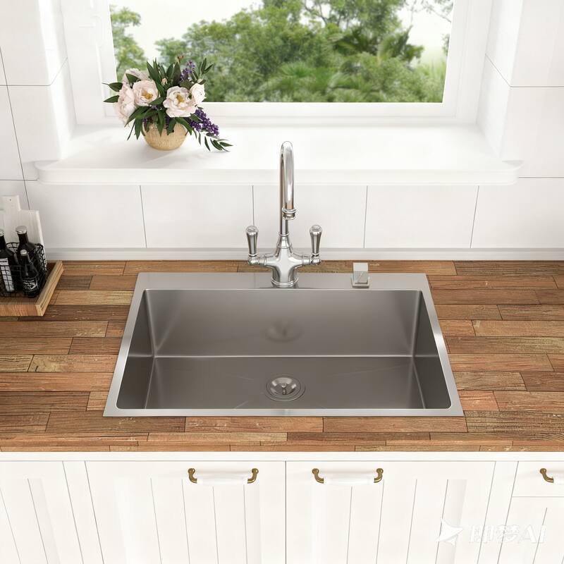 33 Inch Topmount Sink - Drop in Stainless Steel Kitchen Sink 16 Gauge 9 Inch Deep Single Bowl Kitchen Sink Basin