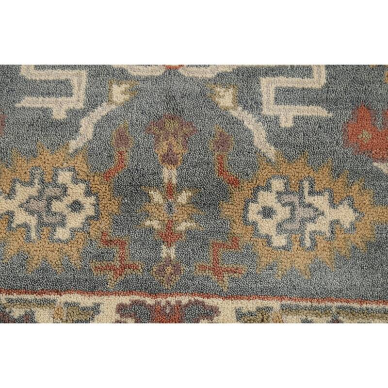 Gray Geometric Oushak Indian Accent Rug Hand-Knotted Wool Carpet - 3'1"x 5'4"