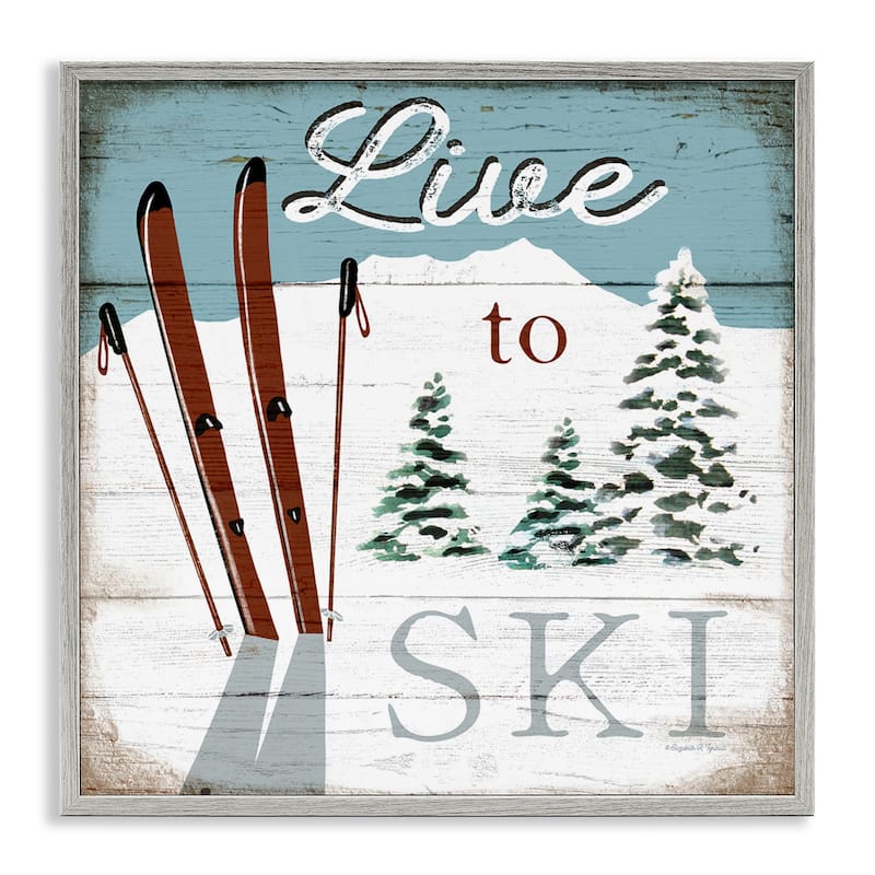 Stupell Live To Ski Rustic Snow Sports Rustic Cabin Framed Wall Art - 17 x 17 - Grey