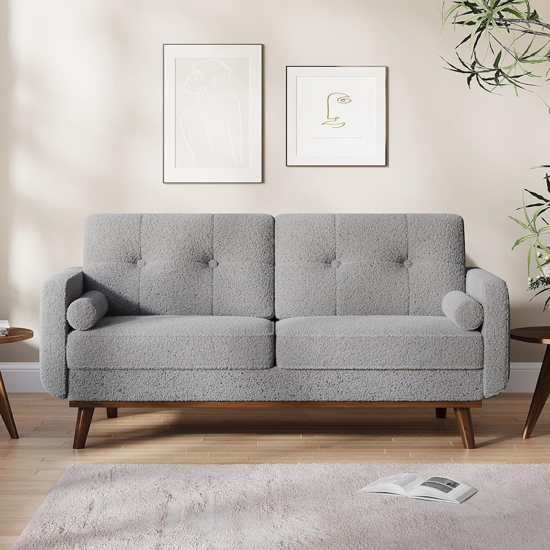 2 Seater Teddy Fleece Boucle Upholstered Sofa Loveseat Couch for Home - Grey