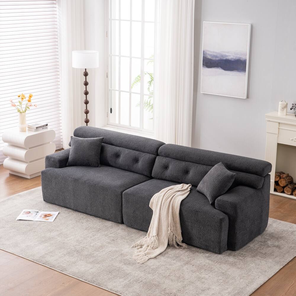 Chenille Fabric 4 Seater Sectional Sofa, Full Sponge Compression Sofa, Upholstered Sofa with Armrests & 2 Pillows
