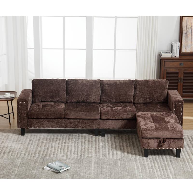 104.5" L-Shaped 5-Seater Sofa with Storage Ottoman