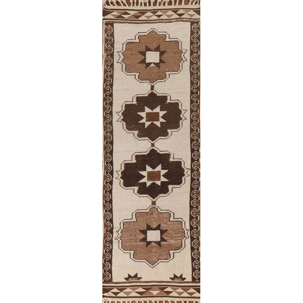 Beige Anatolian Runner Rug Hand-knotted Wool Carpet - 3'2"x 11'10"