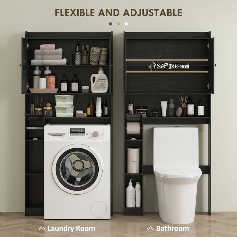 MDF Farmhouse Over Toilet Cabinet with Barn Doors and Adjustable Shelf - 32.1" W x 7.7" D x 67.7" H