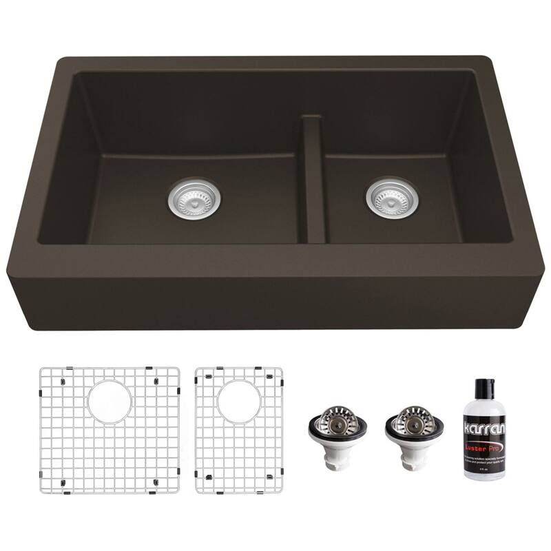 Karran USA QAR-760-PK1 Quartz QAR 34" Farmhouse Double Basin Quartz - Brown