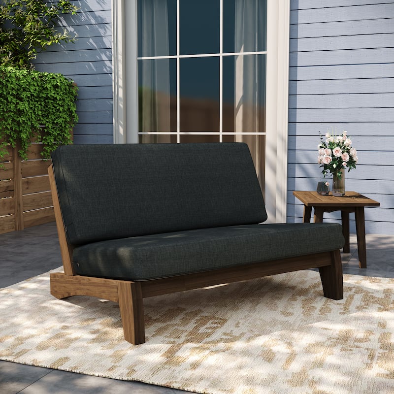 Outdoor Wood Club Chairs Set Loveseat with Cushion - Loveseat/Whole Cushion - Dark Grey/Loveseat Whole