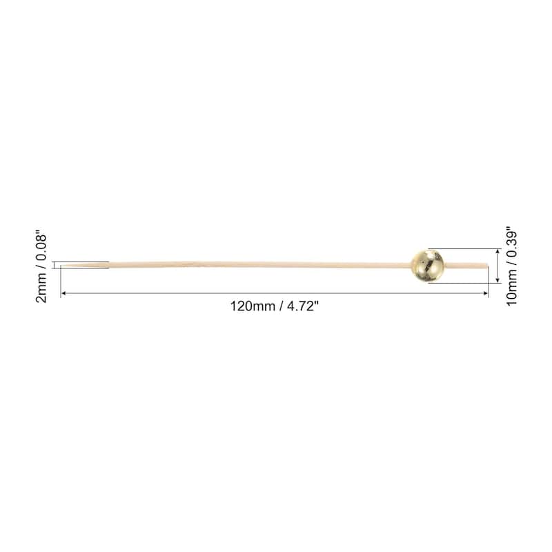 Bamboo Cocktail Toothpicks Pearl Bead Drink Picks Skewer 100Pcs - 4.72" - Gold