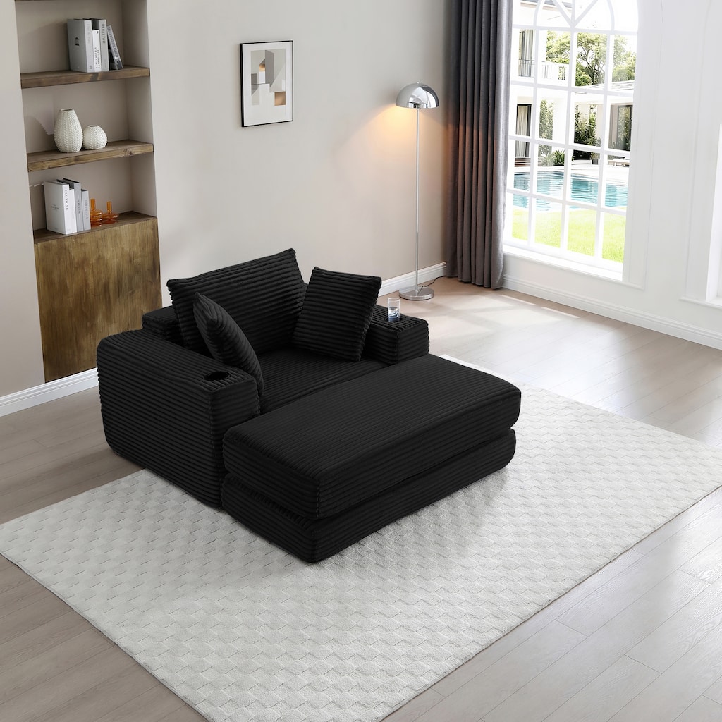 52.4'' Boneless Chaise Lounge Chair Indoor-Oversized Cloud-Like Cozy Comfy Modular 3-in-1 Sofa Bed