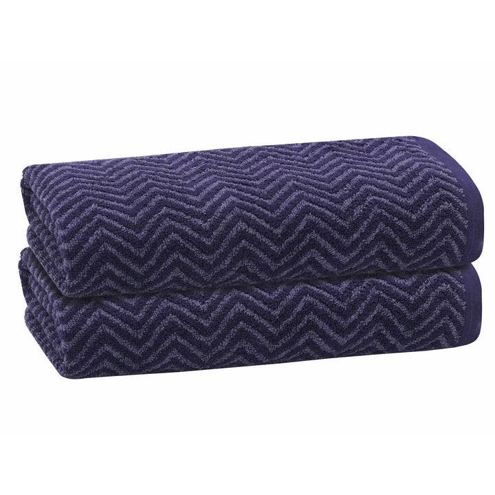 PREMIUS 2 Pack Chevron 100% Cotton Yarn Dyed Bath Towel, 27x54 Inches - Navy