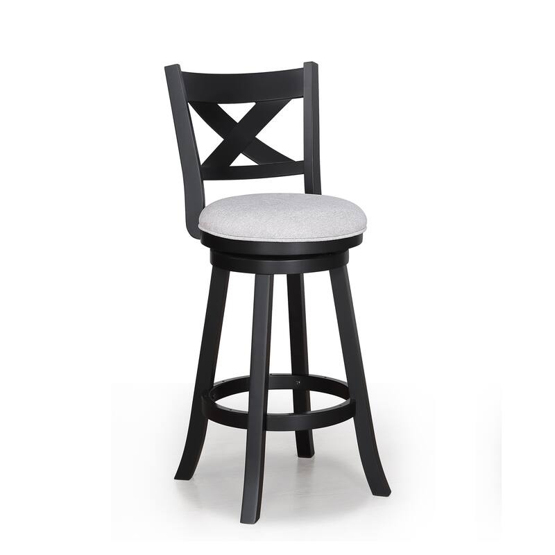 2pc Swivel Pub Stools Counter Height 24" Chair Fabric Upholstered Seat Footrest Wooden Dining Room Furniture Black/Dove