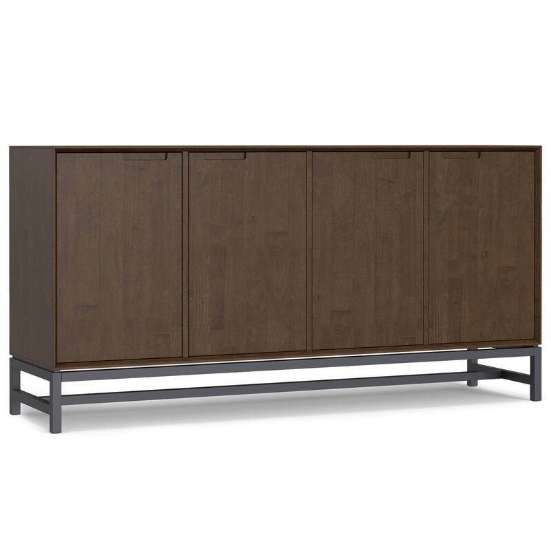 WYNDENHALL Devlin SOLID HARDWOOD & Metal 72 inch Wide Rectangle Modern 4 Door Sideboard Buffet in Walnut Brown