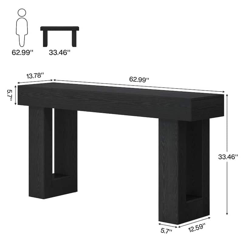 63 Inch Modern Rustic Entryway Console Table with Wood Finish and Legs for Hallway or Living Room - 63”L x 3.77”W x 33.46”H