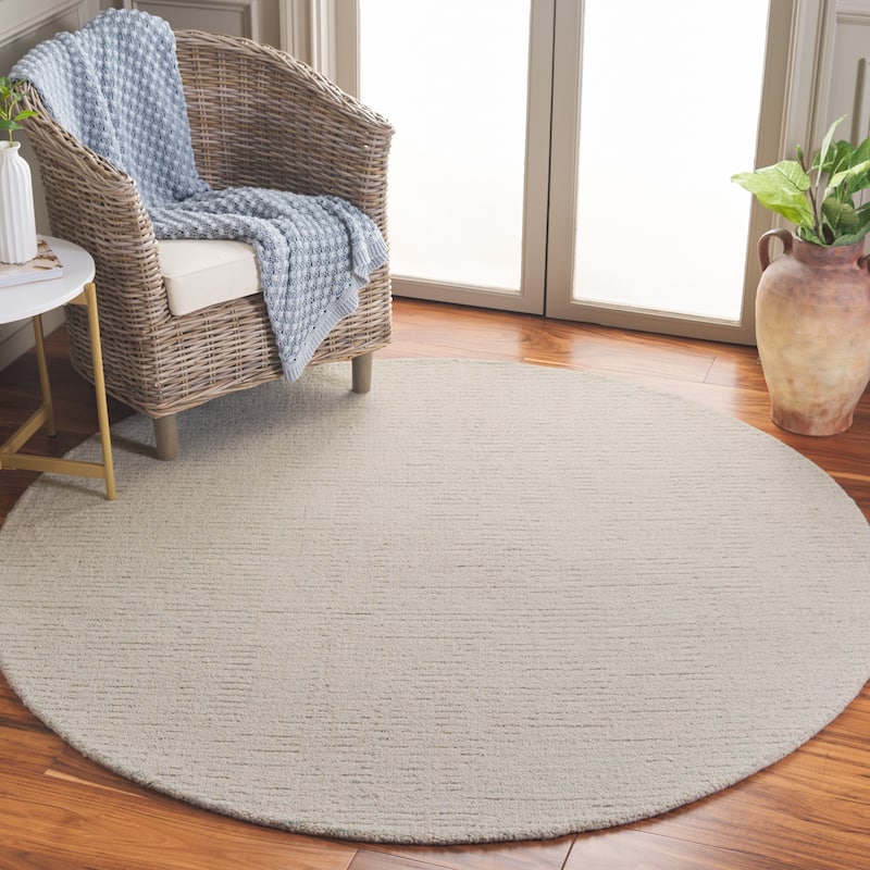 SAFAVIEH Handmade Abstract Emily Modern Wool Rug - 6' Round - Ivory/Sage - Round