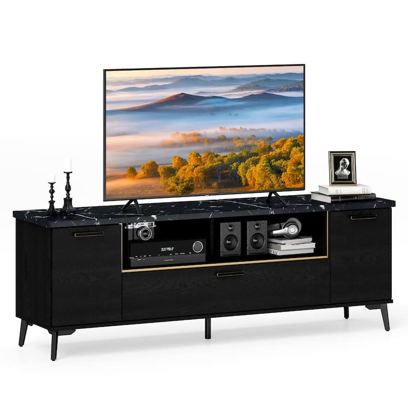 Gymax Mid Century Modern Entertainment Center 63-Inch TV Stand for TVs - Black